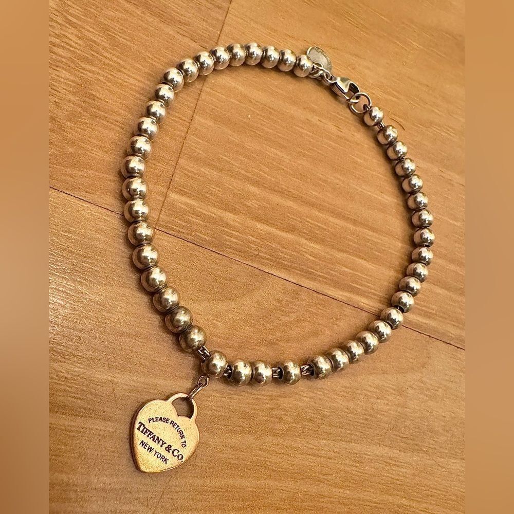 TIFFANY return to Tiffany rose gold heart and silver beaded bracelet